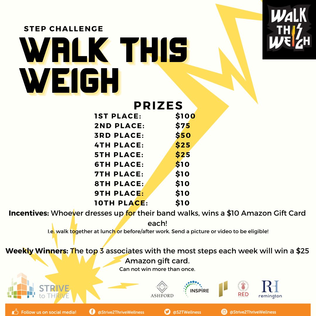 S2TWellness's tweet photo. The next company wellness challenge is, Walk This Weigh! Go into your HealthCheck360 app on January 22nd, and sign up for your team/band!

#WalkThisWeigh #StepChallenge #StriveToThrive https://t.co/TJV20yvKKM