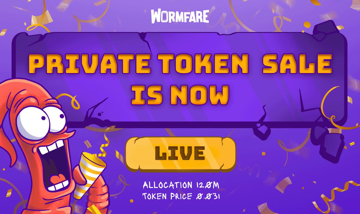 🚀 The Wormfare Private Token Sale is now LIVE! 🌟

Details:

Token Price: $0.031
Allocation: 120M

Maximize your discount on the token sale:

📝 Join the Whitelist - 2% DISCOUNT: Be part of our whitelist and enjoy a 2% discount immediately.
💎 Purchase Genesis NFT - 4%-10%