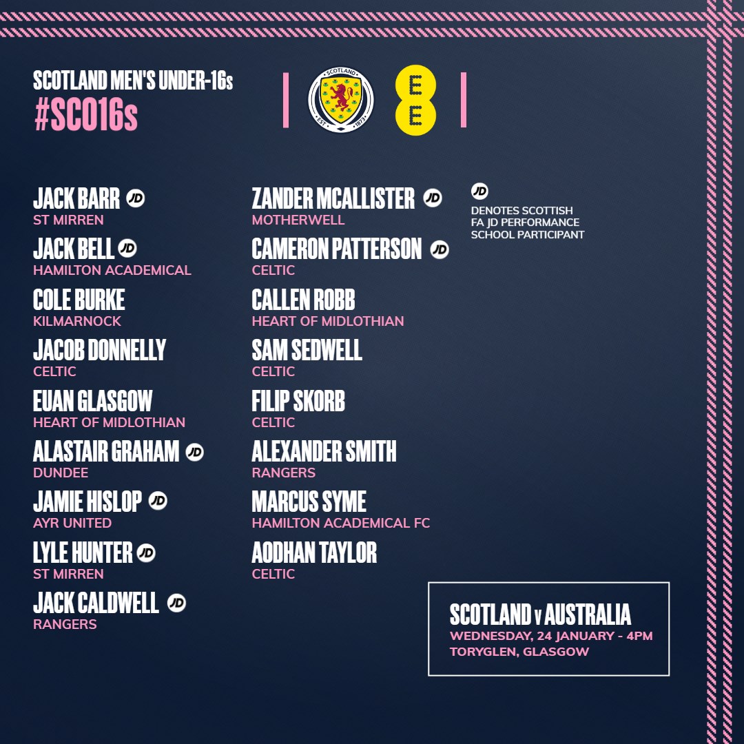 #SCO16s | Our first youth squad match of 2024 will see our Men's Under-16s face Australia later this month 🏴󠁧󠁢󠁳󠁣󠁴󠁿

The friendly match will be played at Toryglen, with a 4pm kick-off on Wednesday, 24 January.

#YoungTeam