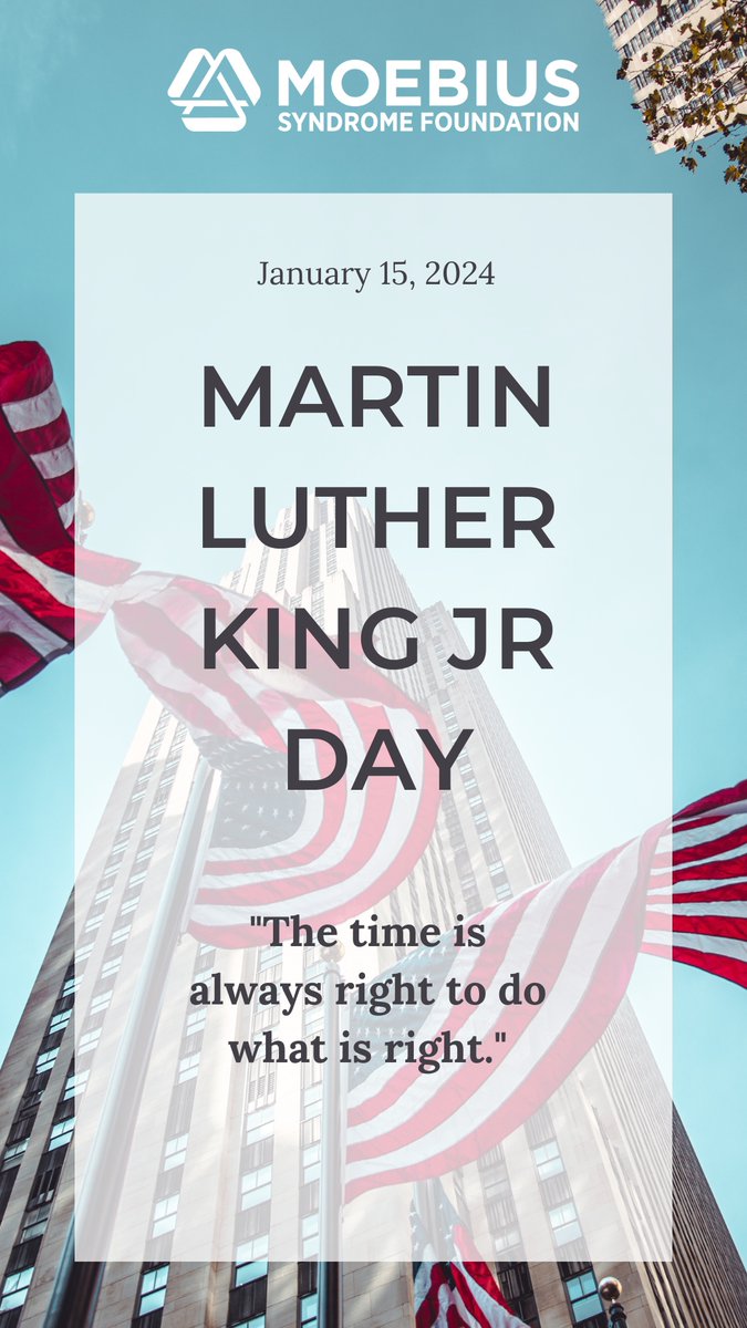 Today, the Moebius Syndrome Foundation joins the country in remembering and celebrating the extraordinary life and legacy of Dr. Martin Luther King, Jr. 

#MLKDay #MoebiusSyndromeAwareness #UnityInDiversity #InclusiveCommunity #MSF #MoebiusSyndrome