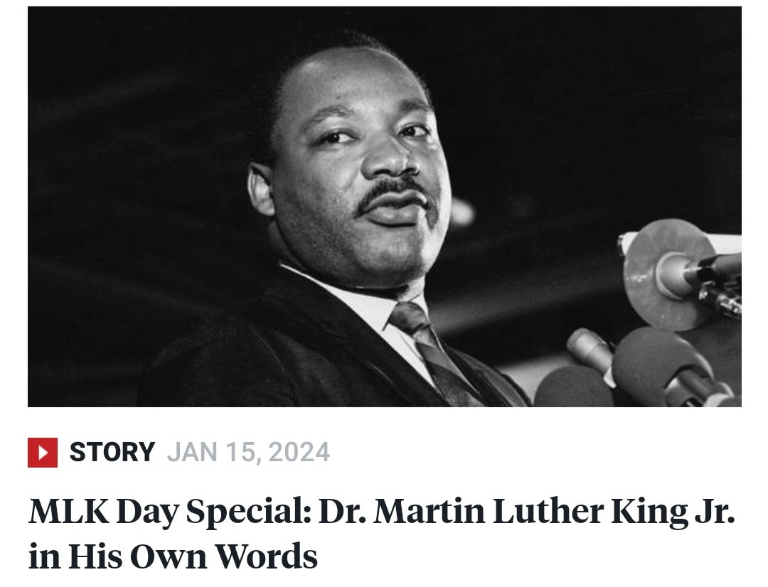 Dr. #MartinLutherKingJr organized the Poor People’s Campaign to address issues of economic justice. Dr. King was also a fierce critic of U.S. foreign policy and the Vietnam War.👇🔗👂democracynow.org/2024/1/15/mlk_…