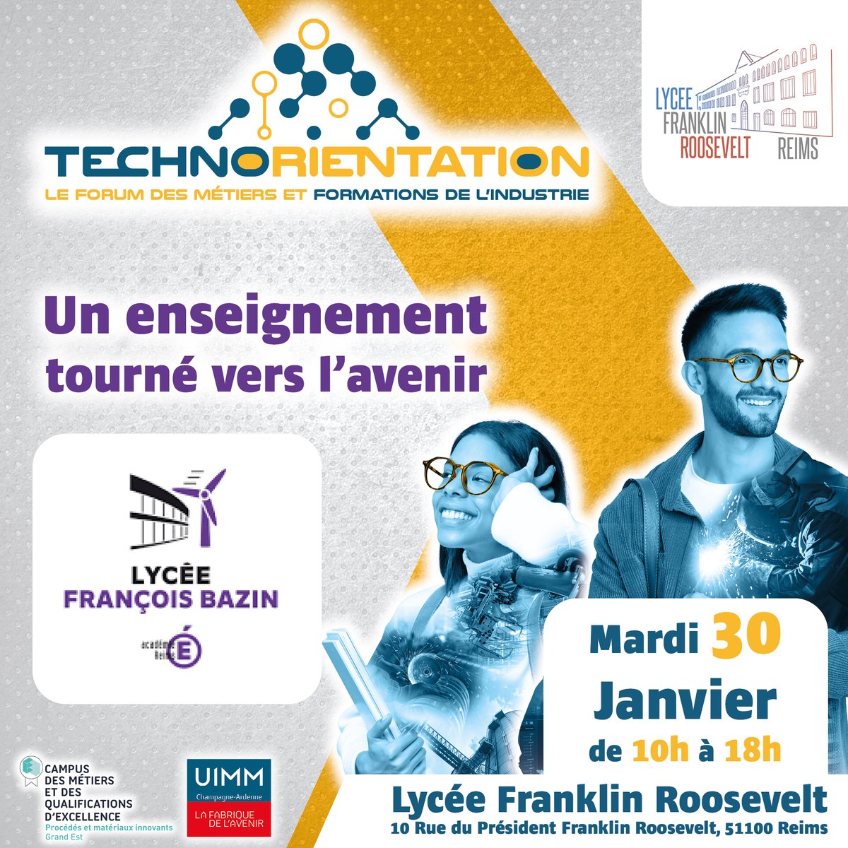 CAMPUS DES MÉTIERS D’EXCELLENCE PMI GE (@cmqpmica) on Twitter photo Le <a href="/lyceebazin/">Lycée François BAZIN</a> de la <a href="/VilledeCMz/">Ville de Charleville-Mézières</a> où une communauté de 800 étudiants s'épanouit au cœur d'un environnement propice au développement personnel.
Il propose un large panel de formations.
RDV le 30 janvier 2024 de 10h à 18h pour une journée immersive au Lycée Roosevelt <a href="/VilledeReims/">Ville de Reims</a> Le <a href="/lyceebazin/">Lycée François BAZIN</a> de la <a href="/VilledeCMz/">Ville de Charleville-Mézières</a> où une communauté de 800 étudiants s'épanouit au cœur d'un environnement propice au développement personnel.
Il propose un large panel de formations.
RDV le 30 janvier 2024 de 10h à 18h pour une journée immersive au Lycée Roosevelt <a href="/VilledeReims/">Ville de Reims</a>