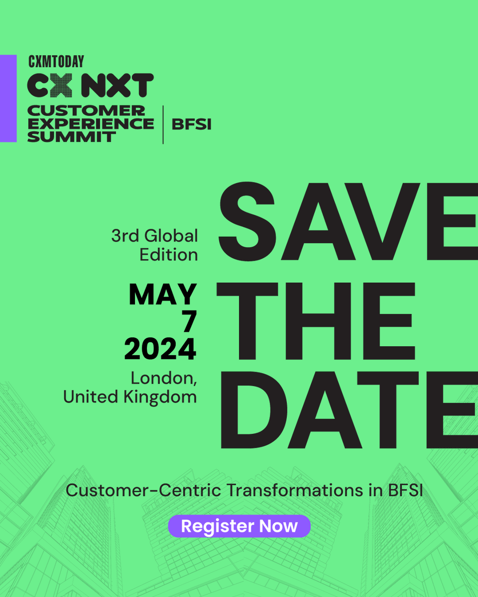 CXM_Today's tweet photo. 🗓️ 𝗥𝗲𝘀𝗲𝗿𝘃𝗲 𝘆𝗼𝘂𝗿 𝗰𝗮𝗹𝗲𝗻𝗱𝗮𝗿 𝗳𝗼𝗿 𝗖𝗫 𝗡𝗫𝗧 𝗕𝗙𝗦𝗜 𝗶𝗻 𝗟𝗼𝗻𝗱𝗼𝗻!
CX veterans and BFSI techies unite to navigate the evolving customer landscape and gain a competitive edge. 
 
Book Now: https://t.co/I0BmyvwPwA

#CXNXTBFSI #BFSI #CustomerExperience https://t.co/pW1O8aQHFI