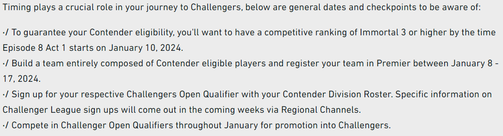 Quick reminder to players looking to compete in Premier 

You need to have your team registered before January 17 

Otherwise you won't be able to compete for a spot in Promotion/Relegation in your regional Challenger League.