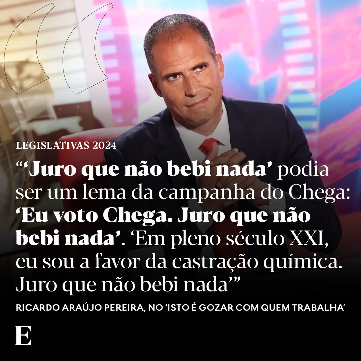"(...) Na sexta convenção de um partido que tem quatro anos, o mote foi 'Limpar Portugal'. Limpar Portugal em que sentido?", questiona Ricardo Araújo Pereira, no programa 'Isto é Gozar Com Quem Trabalha'.

Ouça em podcast: expresso.pt/podcasts/isto-…

📷 SIC