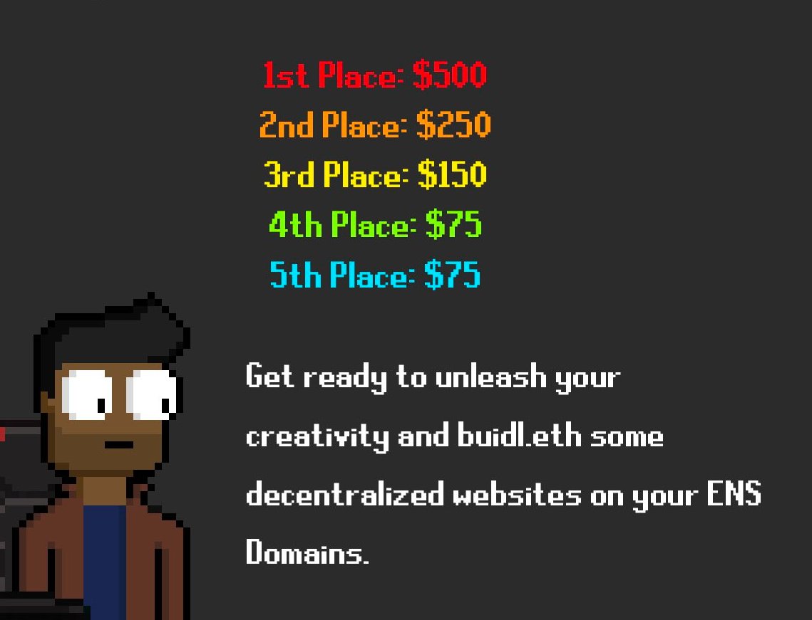 webhash_eth's tweet photo. gm, Today is the last day to submit your dWebsite for @webhash_eth x @frENSNFT_ Buildathon #2 to win $1,000 as a prize for your innovation and creativity with @ensdomains.
Submit your dWebsite at https://t.co/lGpVMmHVid
