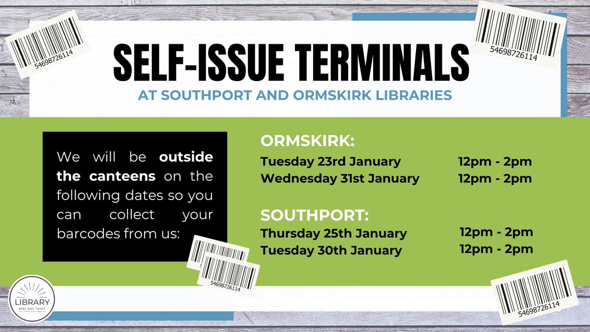 MWL NHS Libraries โ Southport & Ormskirk (@mwlnhslib_so) on Twitter photo Self-issue terminals at Southport & Ormskirk libraries are coming soon!
If you are based at Whiston or St Helens, please contact the Library <a href="/MWLNHSLib_STHK/">MWL NHS Libraries โ St Helens & Knowsley</a> where theyโll be delighted to help
#TeamMWL #SelfIssue #NHSLibrary Self-issue terminals at Southport & Ormskirk libraries are coming soon!
If you are based at Whiston or St Helens, please contact the Library <a href="/MWLNHSLib_STHK/">MWL NHS Libraries โ St Helens & Knowsley</a> where theyโll be delighted to help
#TeamMWL #SelfIssue #NHSLibrary