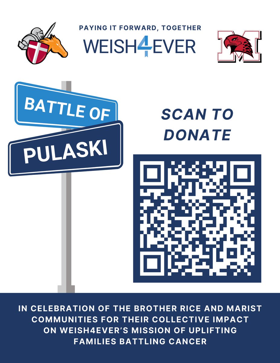 BRice_Athletics's tweet photo. We are super excited to come together with @Weish4Ever for a special night and a great match up tomorrow evening at @BrotherRice!

@BR_Hoops vs. @MaristBoysHoops 

Consider paying it forward and donating to the cause by scanning the QR Code!

#WeAreBR #BattleofPulaski https://t.co/TA0JXLU2Az