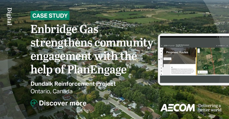 AECOMEnvWater's tweet photo. @enbridgegas utilized Digital AECOM’s PlanEngage™ platform to streamline virtual information sharing and strengthen engagement on the Dundalk Reinforcement Project. #PlanEngage helped to meet a rigid deadline, while prioritizing #environmentalsafeguards &amp; #communityengagement.