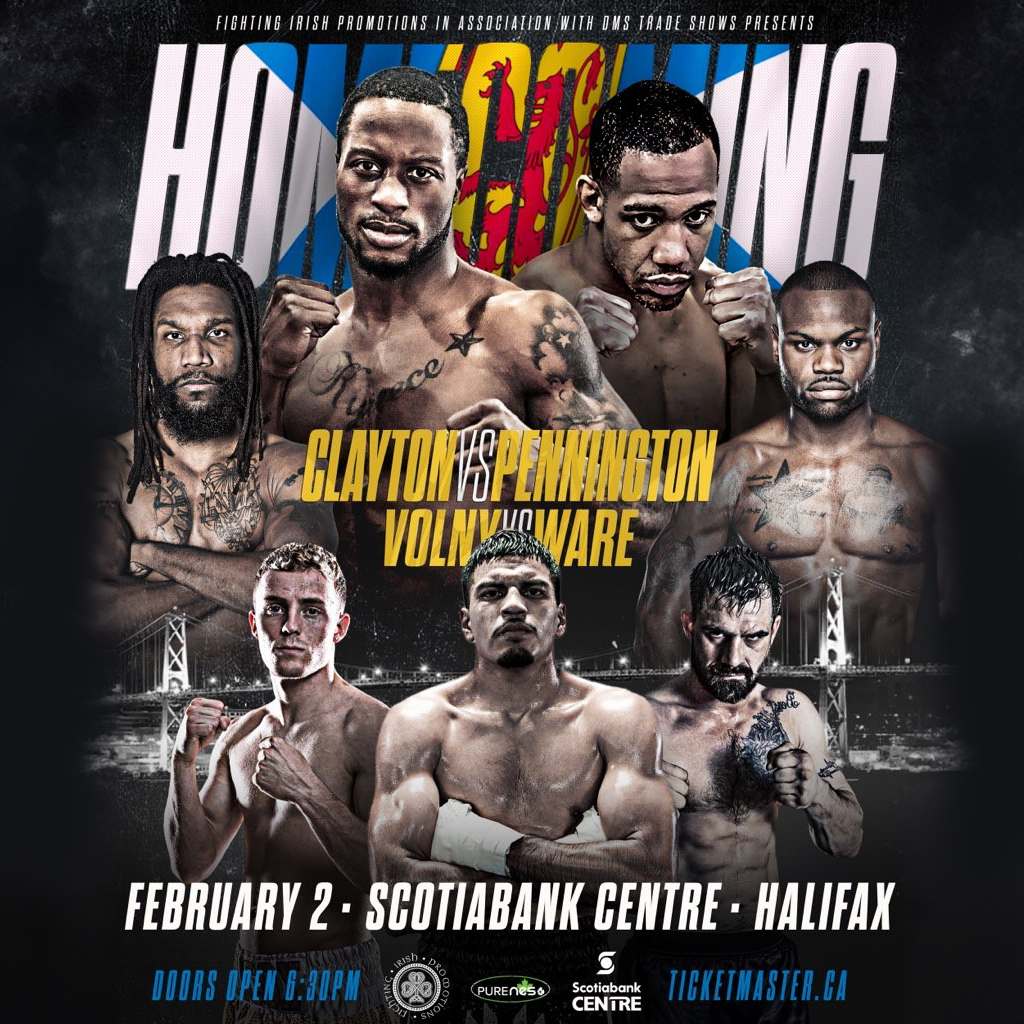 ScotiabankCtr's tweet photo. 🥊Join us for "The Homecoming" on Feb 2 🌟 Witness a thrilling 10-round main event with North Preston's Custio Clayton (19-1-1, 12 KOs) facing off against Courtney Pennington (17-7-3, 7 KOs) in a super welterweight showdown. Tickets: https://t.co/bEOmsFFfPN. https://t.co/6OhLBnvHAa