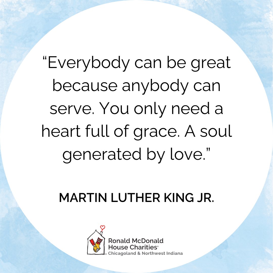 This #MLKDay, we honor Dr. King's commitment to making his communities a better place for everyone. We hope you will join us in honoring his memory with an act of service today. 💙 ronaldhousechicago.org #KeepingFamiliesClose