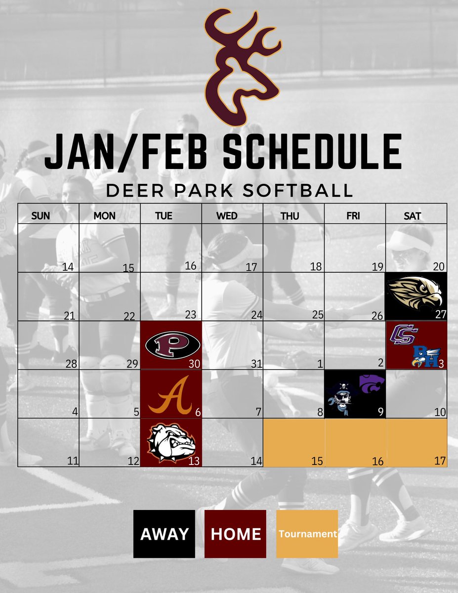 January &amp; February Calendar!

#GoBigDeer #DeerParkSoftball