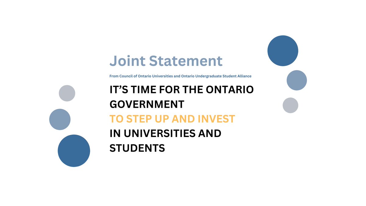 OUSA is joining @OntUniv in urging @ONgov for increased #ONpse funding. The quality of students' education and their campus services are at risk. The time is now - we need a commitment from the province for greater investments. Read our joint statement:bit.ly/48T7xrd