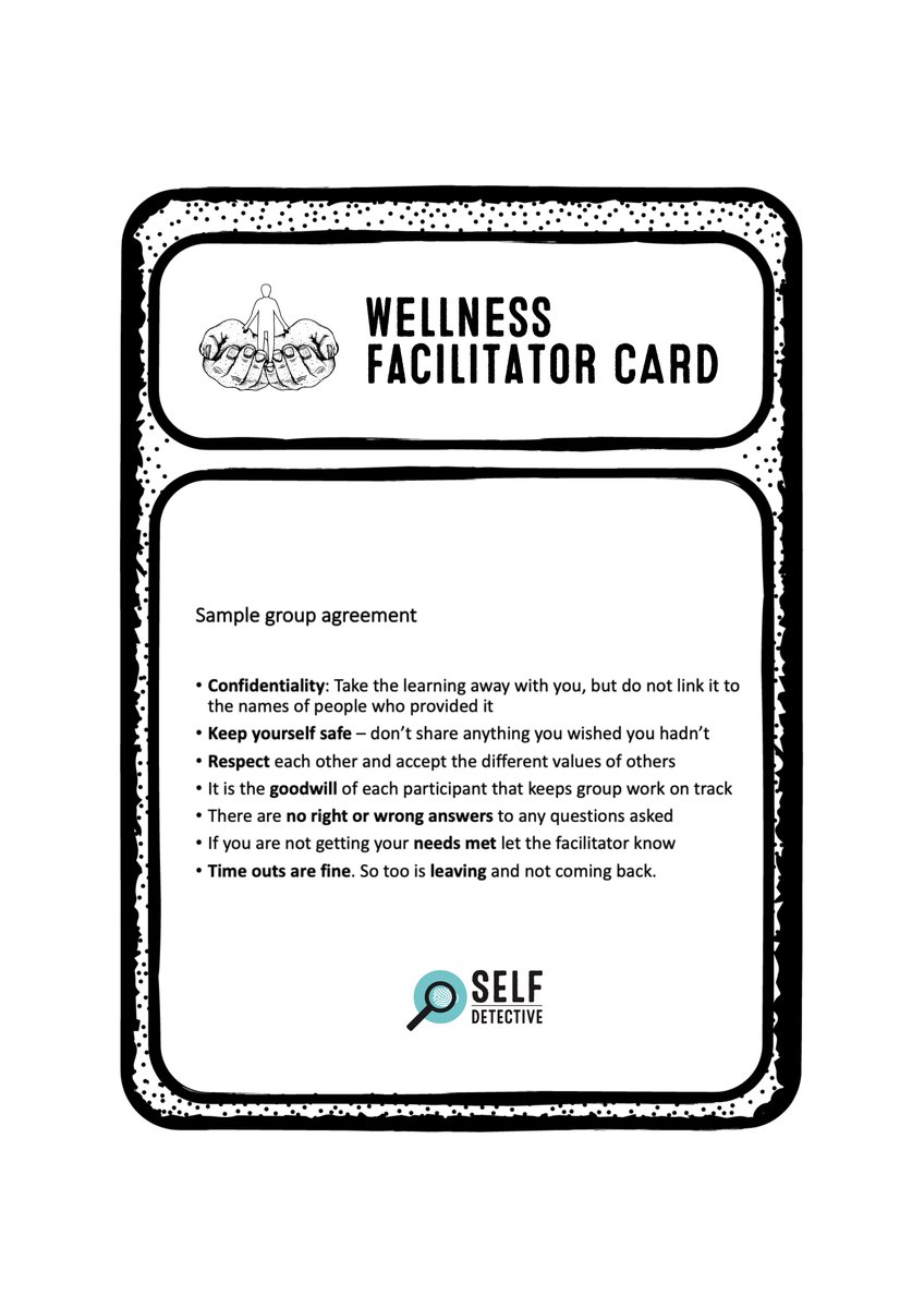 Creating meaningful, consensual agreements within group work, from the off, is pretty essential stuff. Here is template for those new to the idea. 
#SelfDetective #selfdetectivecard #facilitation #support #personcentred #safespace #contract
