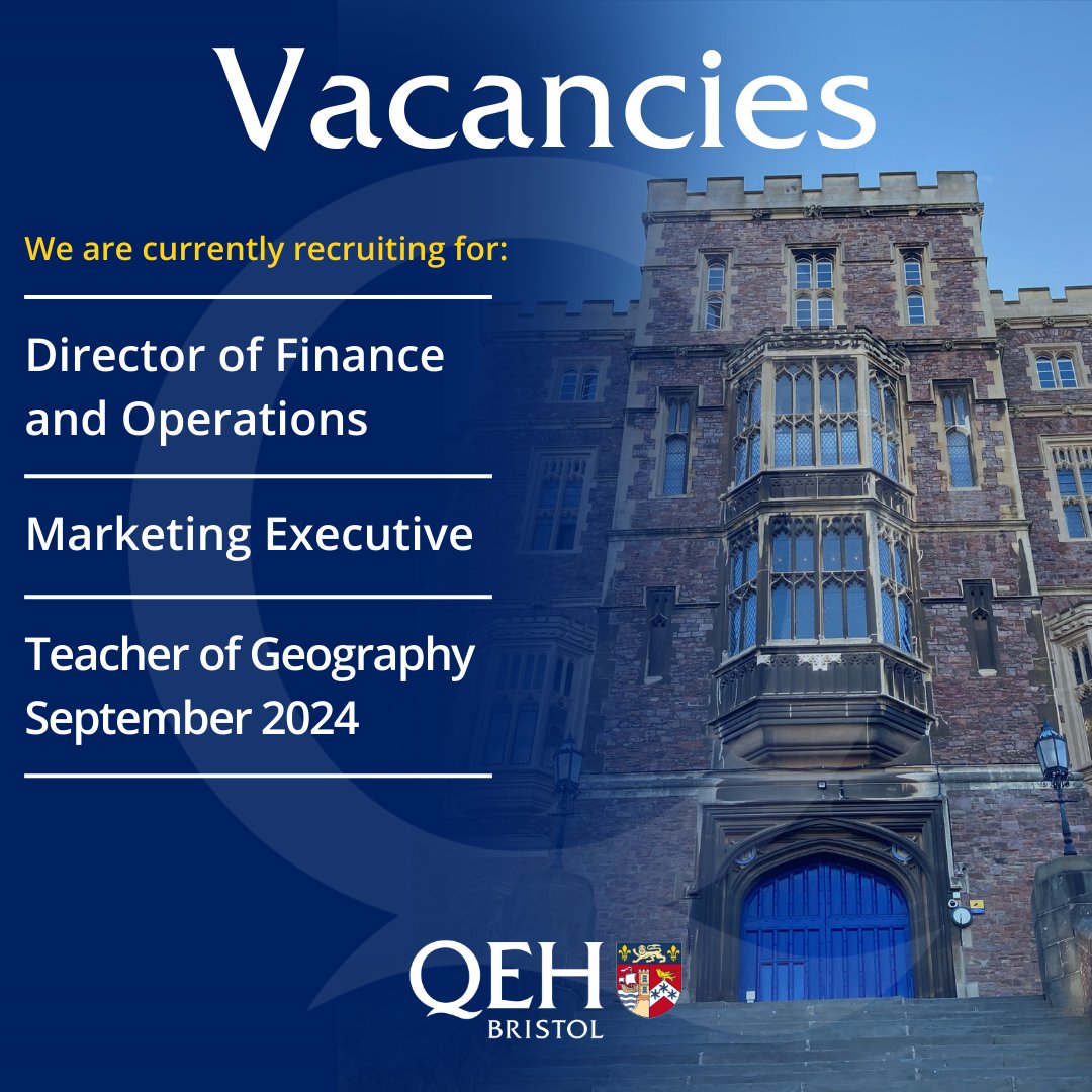 We have some exciting vacancies available; we are looking to recruit a:
⏺️Director of Finance and Operations 
⏺️Marketing Executive
⏺️Teacher of Geography (September 2024) 
Please click the link ow.ly/plEu50QqVbI to view the job descriptions and for an application form.
