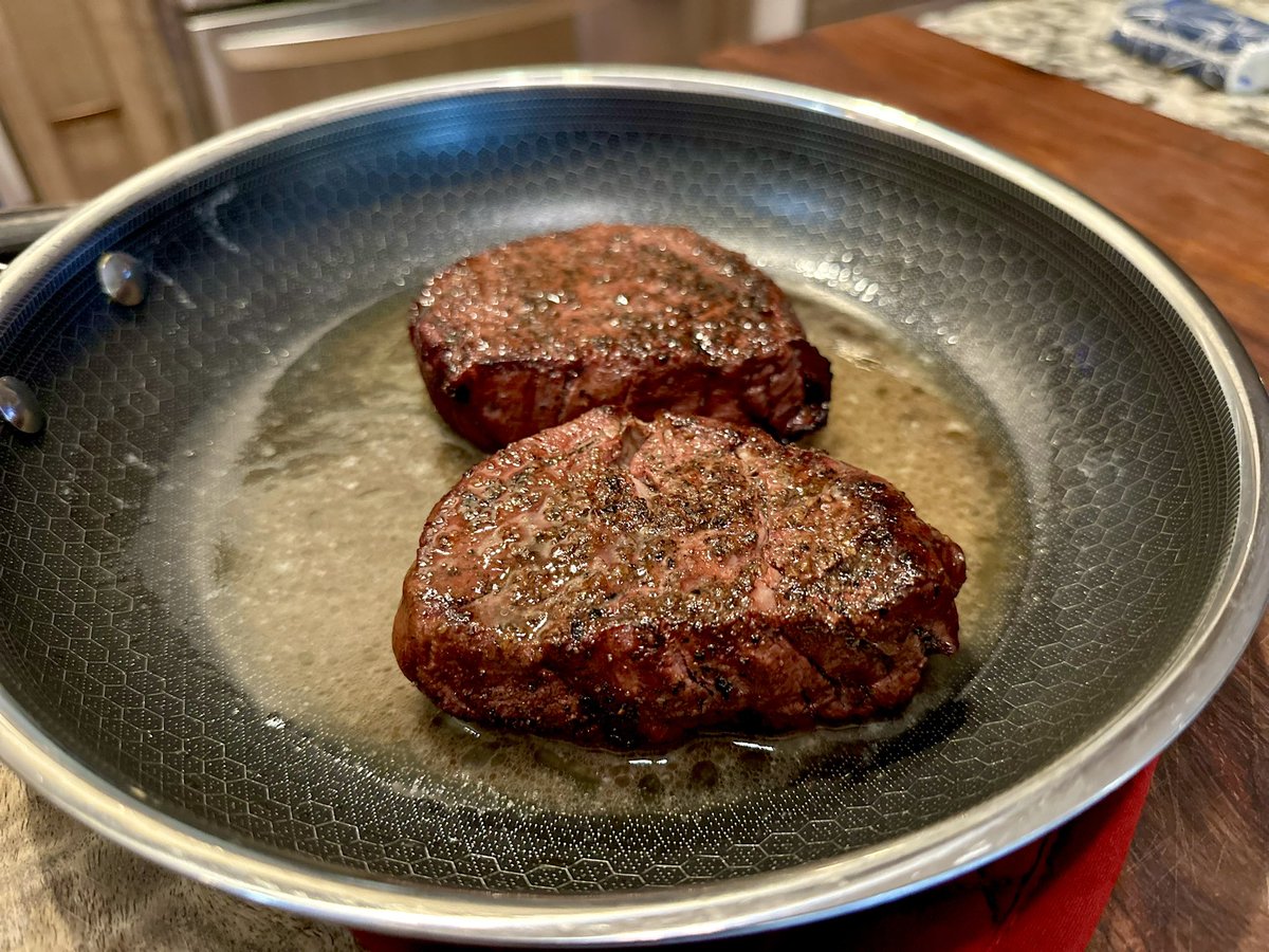 perfection in a pan, first I smoked these then into the convection oven, finished in butter #filet #filetmignon #smoker #stesk #convectionoven #cooking #foodnetwork #chopped #guysgrocerygames #gordonramsay #hellskitchen