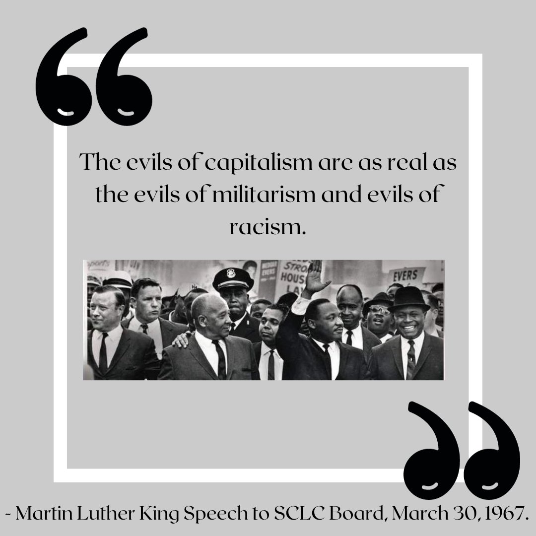 As we celebrate Martin Luther King Jr. Day there is a key fact of his life and activism that no major celebration or speech will commemorate: that King was a staunch anti-capitalist. Dr King's main concern was for the material needs of poor people to be addressed, (1/3)