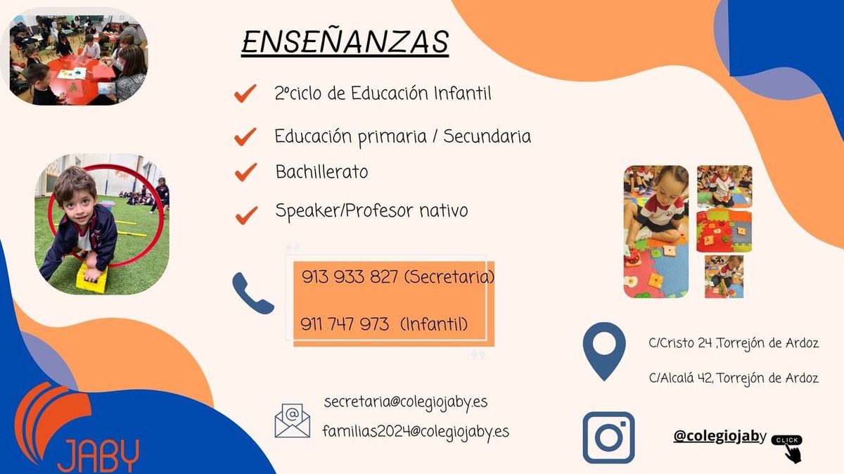 ColegioJABY's tweet photo. Comienza una nueva etapa. No dudes en venir a conocer nuestro proyecto.
¡Apúntate a las jornadas de puertas abiertas y te lo contamos! https://t.co/XbWRzZOyek