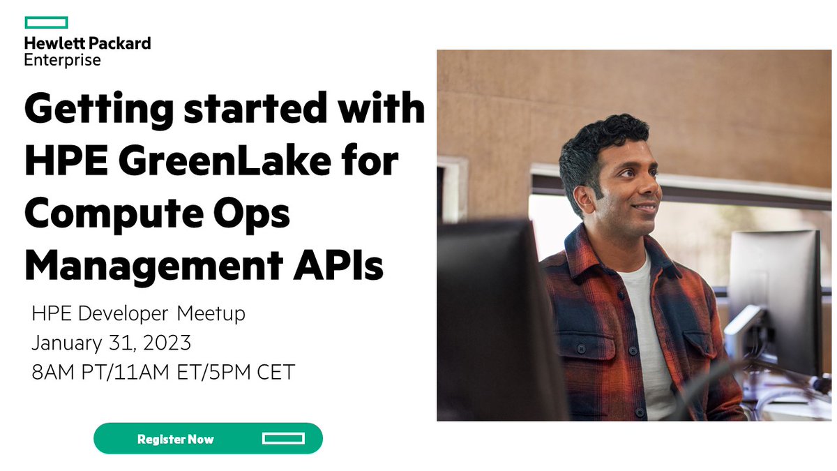 HPE_Developer's tweet photo. Join the January 31 HPE Developer Meetup to learn how to harness HPE GreenLake for Compute Ops Management capabilities &amp; simplify and unify operations across your whole environment, no matter where your compute infrastructure lies. #HPEDEV https://t.co/qpt5gjdDSD https://t.co/z6pdYEmLxg