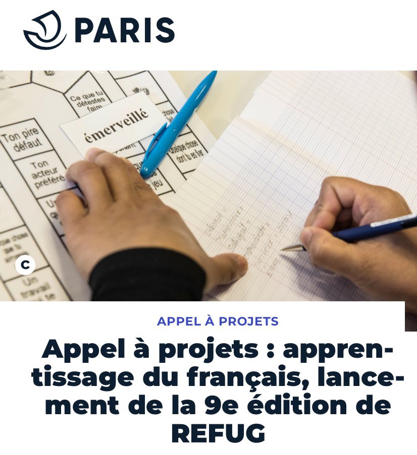JeanLucRomero's tweet photo. Vous êtes une association qui œuvre pour l’apprentissage du français à destination des https://t.co/EZTrc5kf1U et demandeur.euses d’asile à @Paris ?

Vous avez jusqu’au 29 février pour candidater à la 9e édition de l’appel à projets #REFUG📝

https://t.co/LjRyINllJm https://t.co/6MORyFg8AM