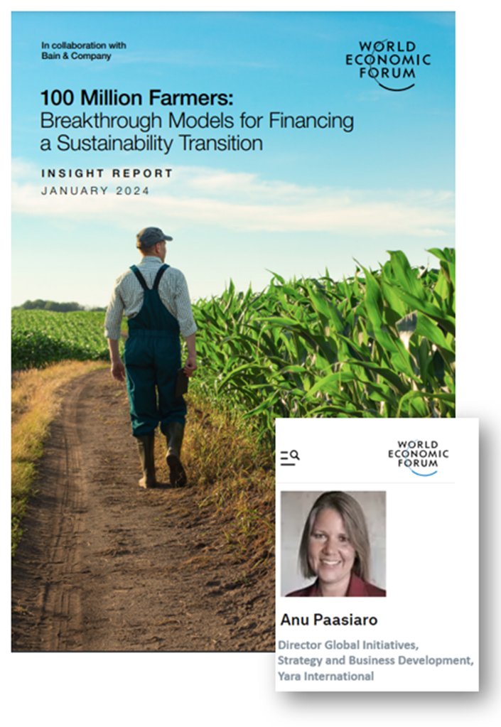pa_ave's tweet photo. Joka vuosi Davosin kokouksen aikaan WEF julkaisee nipun raportteja ym. Tänään julkaistu raportti: 100 Million Farmers: Breakthrough Models for Financing a Sustainability Transition, on tehty yhteistyössä Bain&Companyn kanssa.

WEFn rapon mukaan elintarviketuotantoa on muutettava kiireellisesti, jotta voidaan saavuttaa maailmanlaajuiset ilmasto-, vesi- ja luontotavoitteet ja tätä varten on raportissa esitelty ”mullistava rahoitus- ja yhteistyömalli”

Näitä 100 Million Farmers – raportteja, koalitioita, alustoja ym. on WEF suoltanut vuosien varrella useammankin. Avasin tätä kuviota jonkin verran keväällä 2022.

Tässä viimeisimmässä mainitaan Acknowledgements -osiossa yksi suomalainenkin.

https://t.co/9ESakTfZSQ