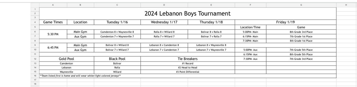 Here is the new schedule for the Lebanon MS boys basketball tournament for the week. #GoLibs