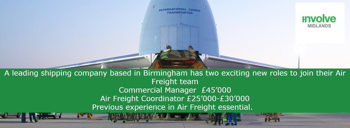 **NEW VACANCIES**
Birmingham

Commercial Manager £45'000
Air Freight Coordinator £25'000-£35'000

Call Victoria on 01902 925960 or email victoria@involverecruitment.co.uk

#airfreight #vacancies #birminghamjobs #solihulljobs #shippingjobs #involverecruitment