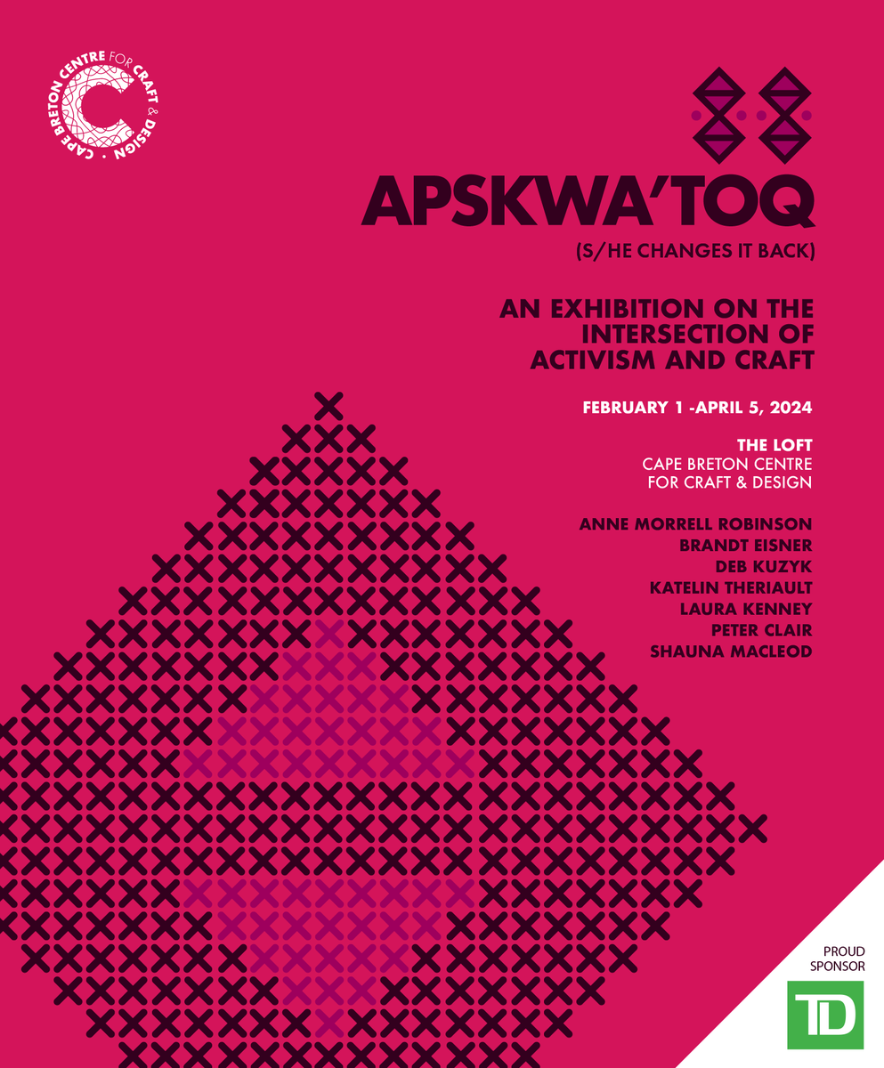CapeBretonCraft's tweet photo. Unama'ki Cape Breton Centre for Craft &amp; Design is pleased to announce a new exhibition called APSKWA’TOQ which will be on display in the Loft beginning February 1, 2024.

The title of the exhibition, APSKWA’TOQ, is a word that means “s/he changes it back” in the Mi’kmaw language. https://t.co/JUDcragGch