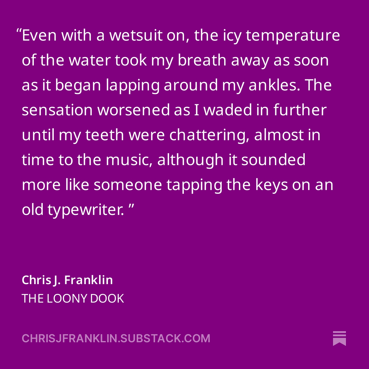 At the start of the New Year, a man reluctantly agrees to take part in an #OpenWaterSwimming event, hoping to impress the woman he’s been yearning for… #TheLoonyDook is available to read for #free now... 😀 #Writing #WritingCommunity Find it here: chrisjfranklin.substack.com/p/the-loony-do…