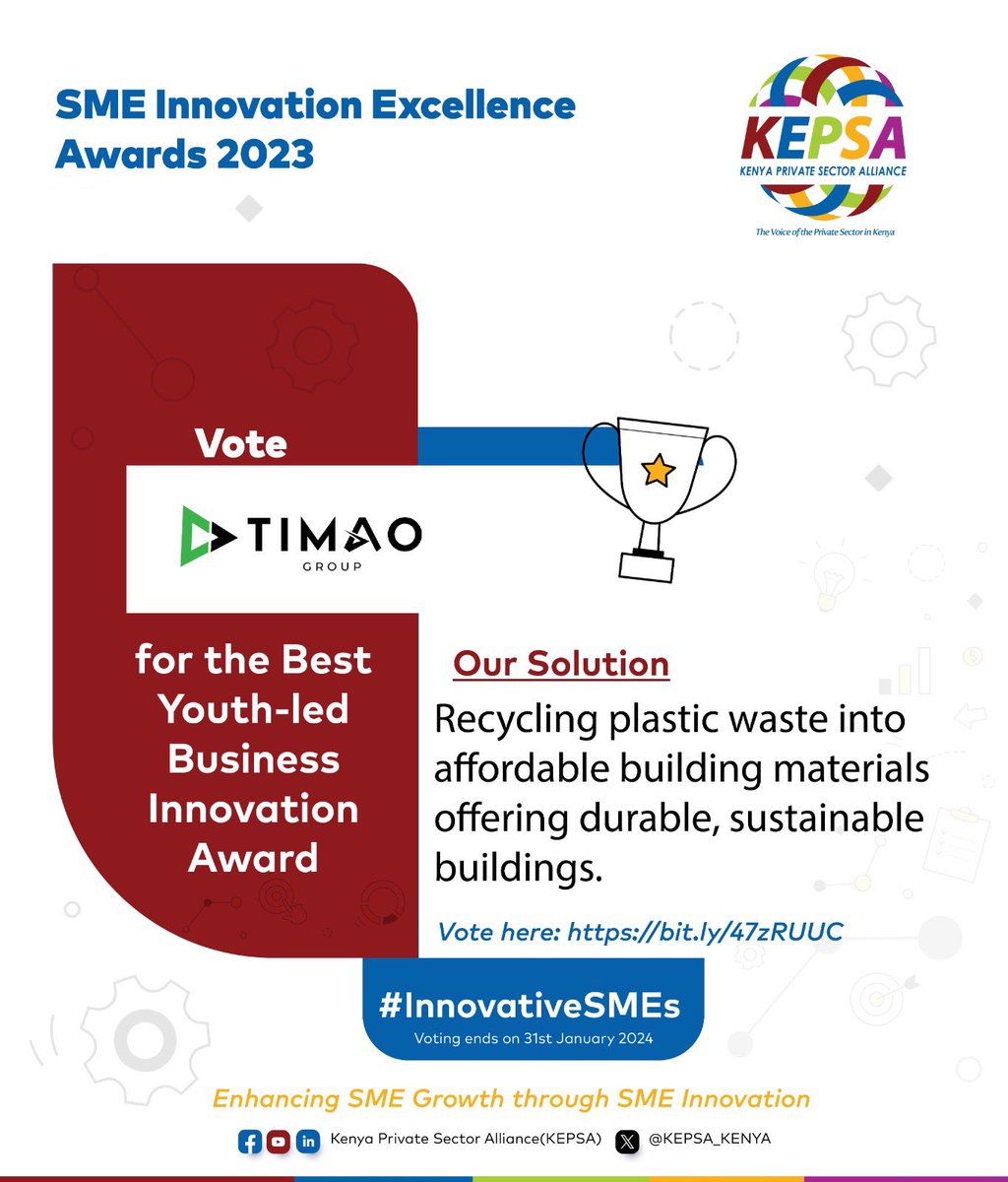 Timao Group (@timaogroup) on Twitter photo We’re glad to have been selected by <a href="/KEPSA_KENYA/">KEPSA KENYA</a> as one of the Best Youth-Led Innovation Business.
Let’s bring this home! 🥳🥳
pollforall.com/pl9o004n We’re glad to have been selected by <a href="/KEPSA_KENYA/">KEPSA KENYA</a> as one of the Best Youth-Led Innovation Business.
Let’s bring this home! 🥳🥳
pollforall.com/pl9o004n