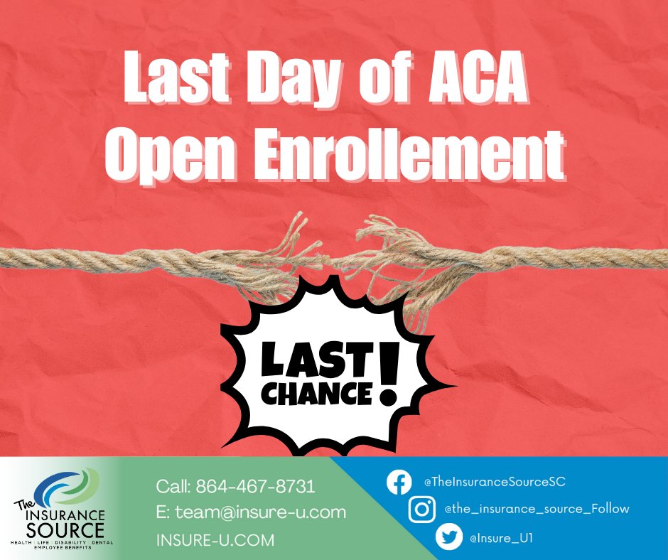 🚨 Last Call for ACA Open Enrollment! ⏰ Has life caught up with you? Hurry, secure your health coverage now! 🌟 Act fast!

INSURE-U 
#WeMakeHealthInsuranceEasier 

Get Quote Online: Insure-u.com (Insure-u.com) 
Or Call (864) 467-8738