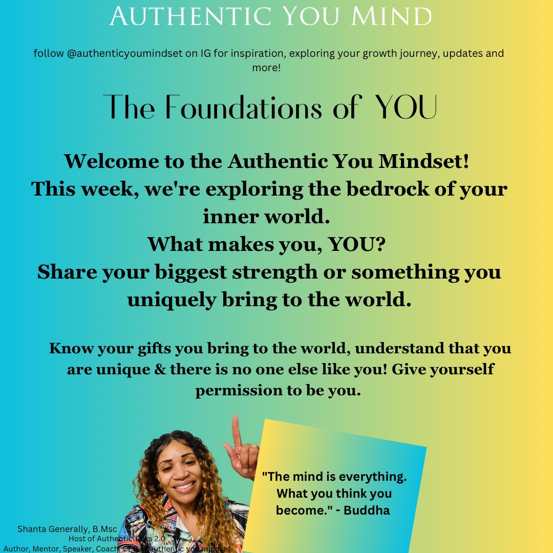 authentictalks's tweet image. This week I will be sharing The Foundations of YOU 7 full days right here for you. #Thefoundationsofyou #shantagenerally #wellness #smile #mindfitness #motivation #selfdiscovery #peace #authenticyoumindset #beYou #authentictalkswithshanta