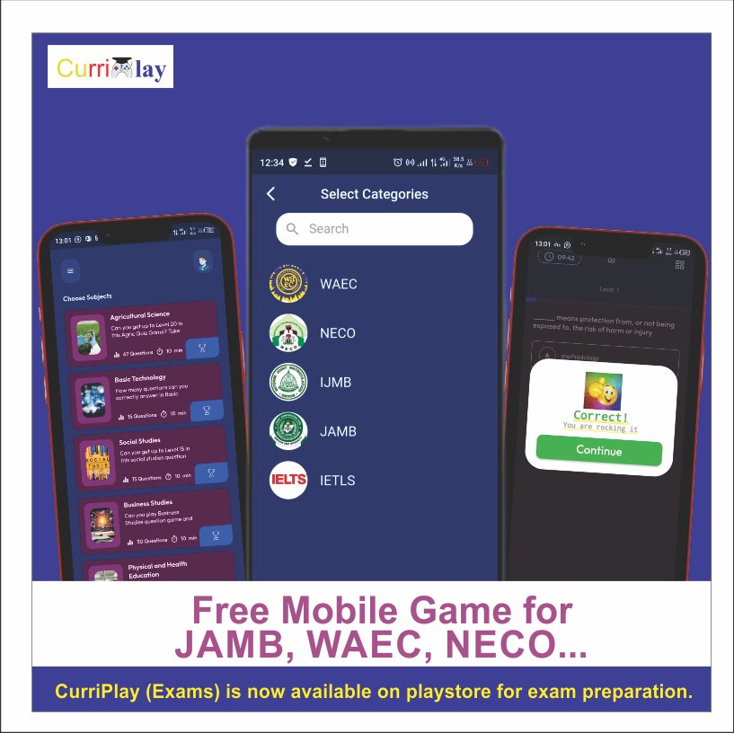 curriplay's tweet photo. Are you preparing for WAEC, NECO or JAMB exam? 

Have fun while preparing with Curriplay (Exams), get access to over 10,000 past questions in just one click.

Have a blast!

#gamifiedlearning
#curriplay
#CurriplayExams
#studentsuccess
#edtech https://t.co/hbk8MWeLiR