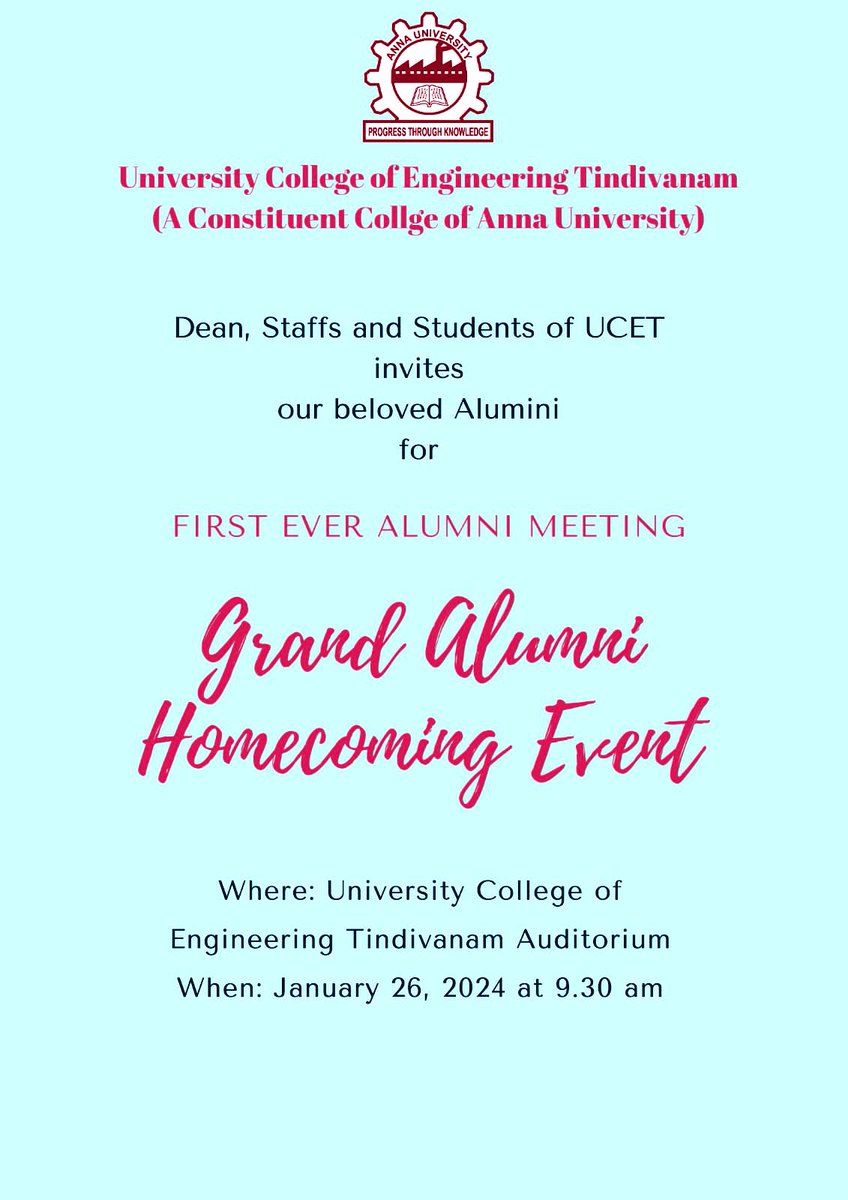 Chil_Bharath's tweet photo. UCET alumni meet bash 2024 🔥

Register now 👉  https://t.co/Neli8GUNel

For more queries mail us ucetalumni@gmail.com 

#ucetAlumniMeet2024 https://t.co/3sZ7wDPwEI