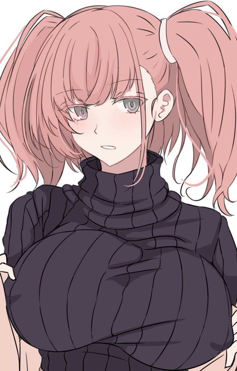 atlanta (kancolle) 1girl sweater solo breasts black sweater ribbed sweater brown hair  illustration images