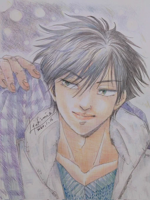 緻密なアナログ絵描くのしんどいですね。いつも、アナログだけどね。何日かかったかな?酸欠状態です… #呪術廻戦ファンアート   #伏黒恵 #アナログ絵    #色鉛筆イラスト 