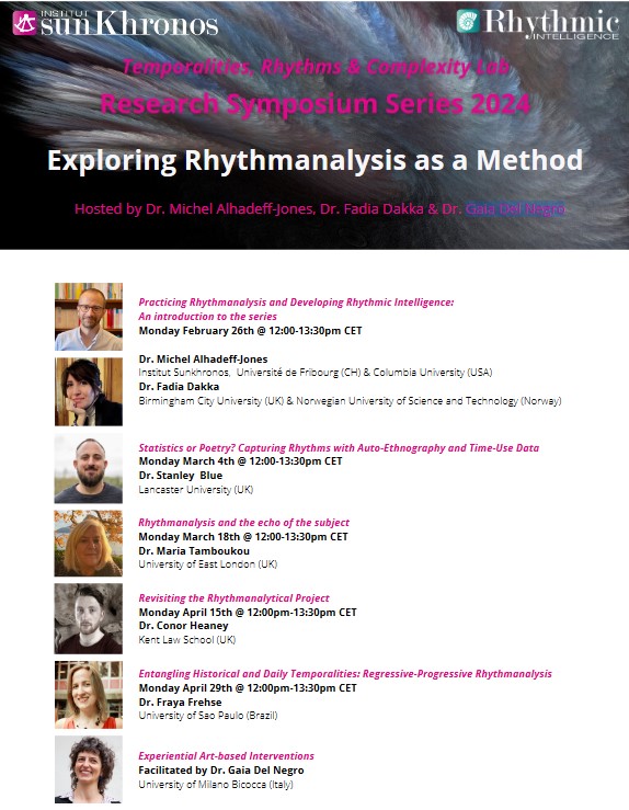 Interested in Rhythmanalysis? Join this online symposium series that I'm a part of for some or all sessions on - 'Exploring Rhythmanalysis as a Method'. Hosted @sunkhronos and by @alhadeffjones @Fadiax and @GaiaDelNegro . Details and how to sign up: sunkhronos.org/trc-rss-2024