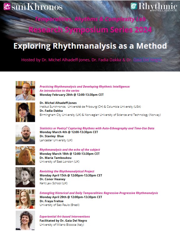 Stanley Blue (@stanleybluephd) on Twitter photo Interested in Rhythmanalysis?
Join this online symposium series that I'm a part of for some or all sessions on - 'Exploring Rhythmanalysis as a Method'.
Hosted <a href="/sunkhronos/">Institut Sunkhronos</a> and by <a href="/alhadeffjones/">Michel AlhadeffJones</a> <a href="/Fadiax/">Dr Fadia Dakka</a> and @GaiaDelNegro .
Details and how to sign up: sunkhronos.org/trc-rss-2024 Interested in Rhythmanalysis?
Join this online symposium series that I'm a part of for some or all sessions on - 'Exploring Rhythmanalysis as a Method'.
Hosted <a href="/sunkhronos/">Institut Sunkhronos</a> and by <a href="/alhadeffjones/">Michel AlhadeffJones</a> <a href="/Fadiax/">Dr Fadia Dakka</a> and @GaiaDelNegro .
Details and how to sign up: sunkhronos.org/trc-rss-2024