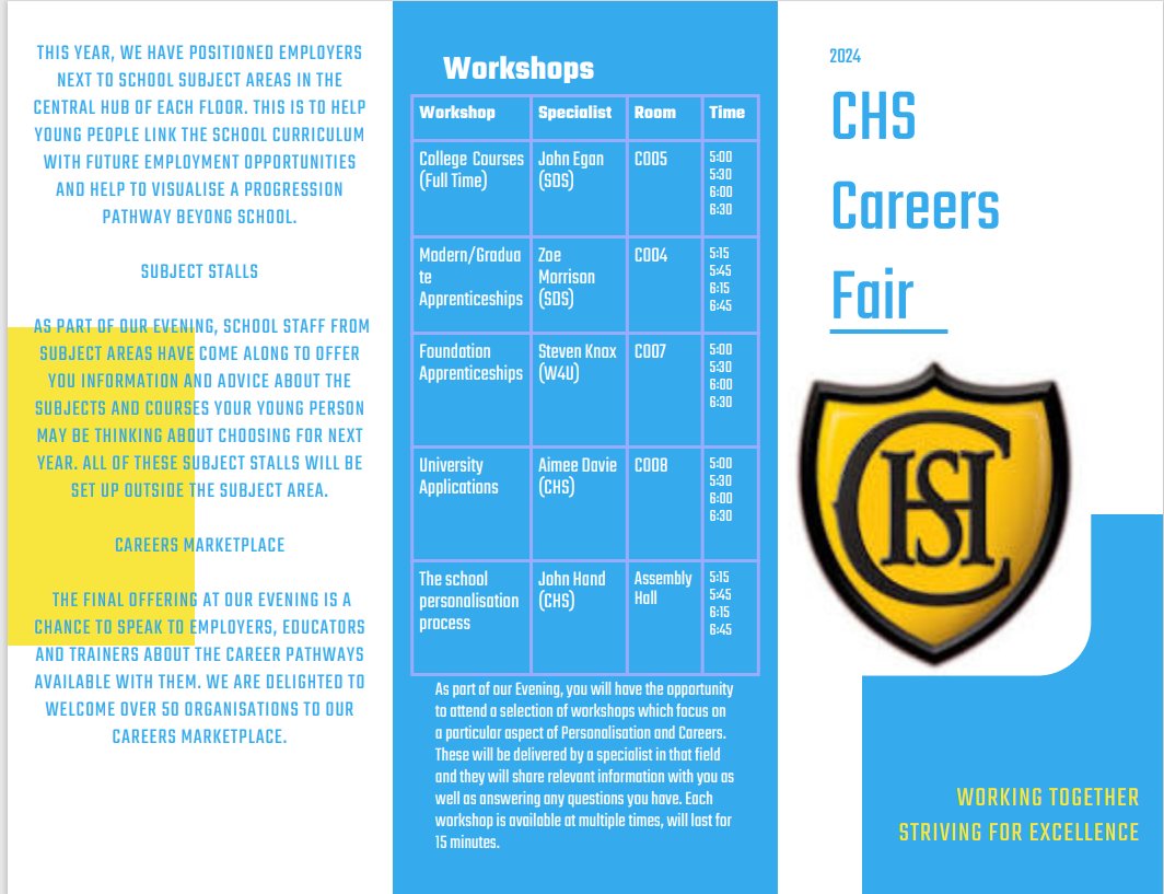 Clydebank High School will be hosting a Careers Fair on Wednesday from 5pm.  This event will allow our young people and their families to chat with departments, employers, educators and trainers.   We are delighted to welcome over 50 organisations to our event.
#CareerFair