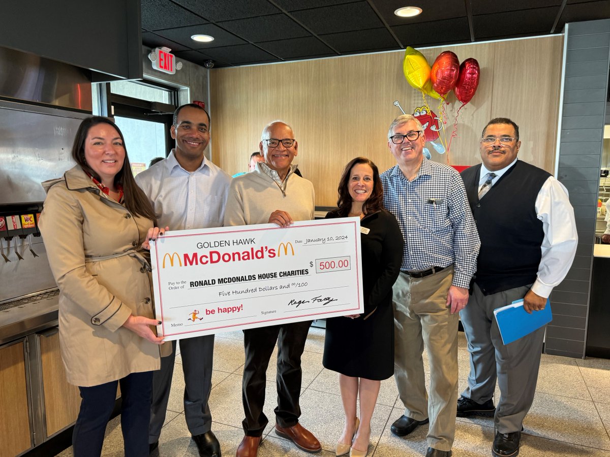 rmhctma's tweet photo. Last week we celebrated the grand reopening of McDonald's in Hamden Plaza with Roger Facey and his Golden Hawk team, and friends from vendor partners Martin Brower and Northeast Foods! #KeepingFamiliesClose https://t.co/V4X6AQsP4a