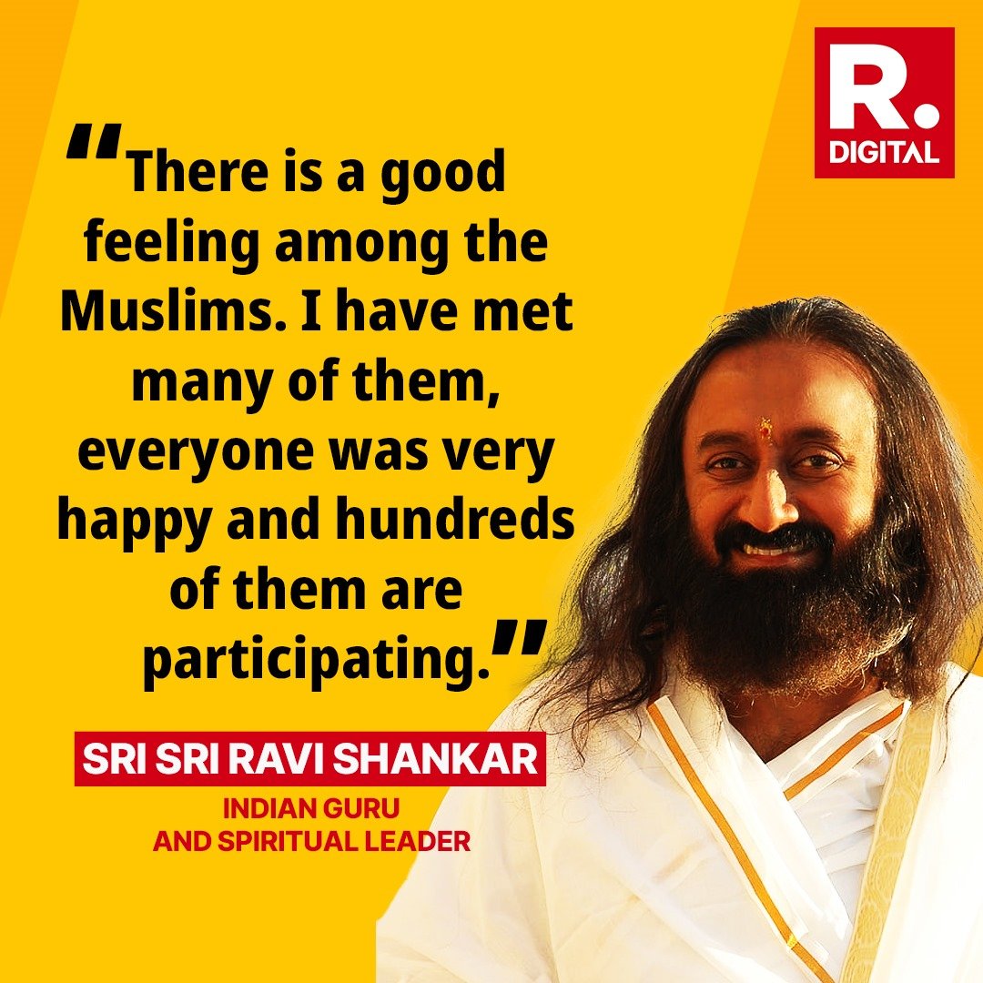 republic's tweet photo. #SriSriOnAyodhya on #NationWantsToKnow | Muslims have only good feelings about the Ram Mandir. When I met 1200 Imams and other religious leaders across the country during the Ayodhya mediation time, except two or three, everyone wanted a peaceful and happy settlement: Spiritual leader Sri Sri Ravi Shankar (@SriSri) speaks to Editor-In-Chief Arnab Goswami 

Read the full story here - https://t.co/SWoiuXgfQd #RamMandir #RamTemple #Ayodhya