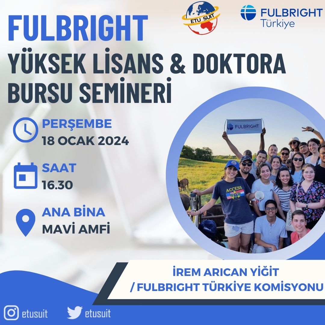 Fulbright Burs Programı hakkında yapılacak olan bilgilendirme seminerine hepiniz davetlisiniz.
Kayıt için,
docs.google.com/forms/d/e/1FAI…