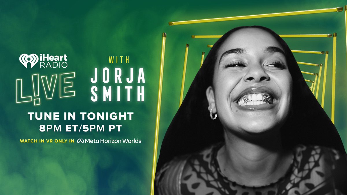 TONIGHT! Watch @JorjaSmith’s iHeartRadio LIVE show in VR on Meta Horizon Worlds at 5pm PST! #iHeartJorjaSmith @MetaHorizon RSVP: ihr.fm/iHeartJorjaSmi…