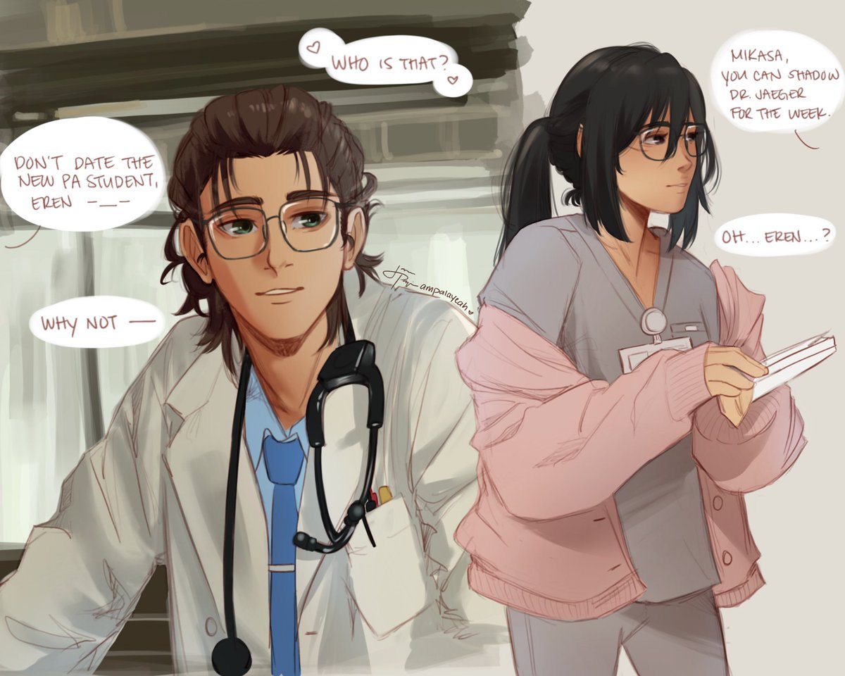 🥼 medical au~ Eren has a crush on the new PA student lol #eremika