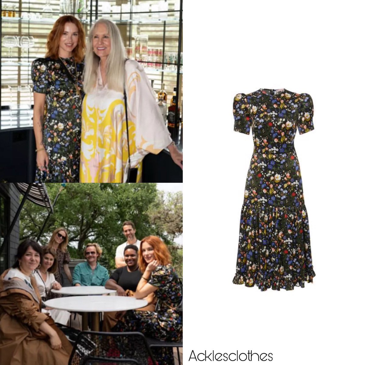 Back in 2021 for the Austin in Stereo Debut and Tour @DanneelHarris wore a @TheVampiresWife Hummingbird Print Satin Midi Dress which sold for $1,750 but is currently sold out.