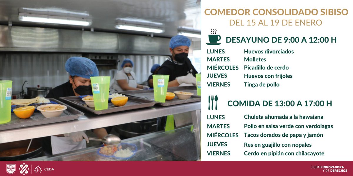 🍽 En el Comedor Consolidado SIBISO, podrás desayunar y/o comer nutritivamente a un bajo costo.
𝗧𝗲 𝗰𝗼𝗺𝗽𝗮𝗿𝘁𝗶𝗺𝗼𝘀 𝗲𝗹 𝗺𝗲𝗻ú 𝗱𝗲 𝗹𝗮 𝘀𝗲𝗺𝗮𝗻𝗮 𝗱𝗲𝗹 𝟭𝟱 𝗮𝗹 𝟭𝟵 𝗱𝗲 𝗲𝗻𝗲𝗿𝗼.
📍Como llegar: bit.ly/40bGcwR