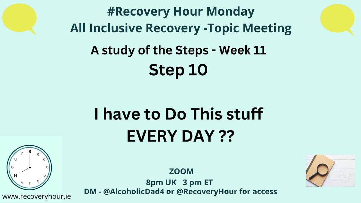 #RecoveryPosse 

Monday #Recoveryhour Step Study - We use the 12 Steps from multiple fellowships as a focus for our all inclusive #recovery meeting 

Step 10 - The Thermometer Step

Join us, we do not insist on video, join in if you feel ready 

#recoveryhour