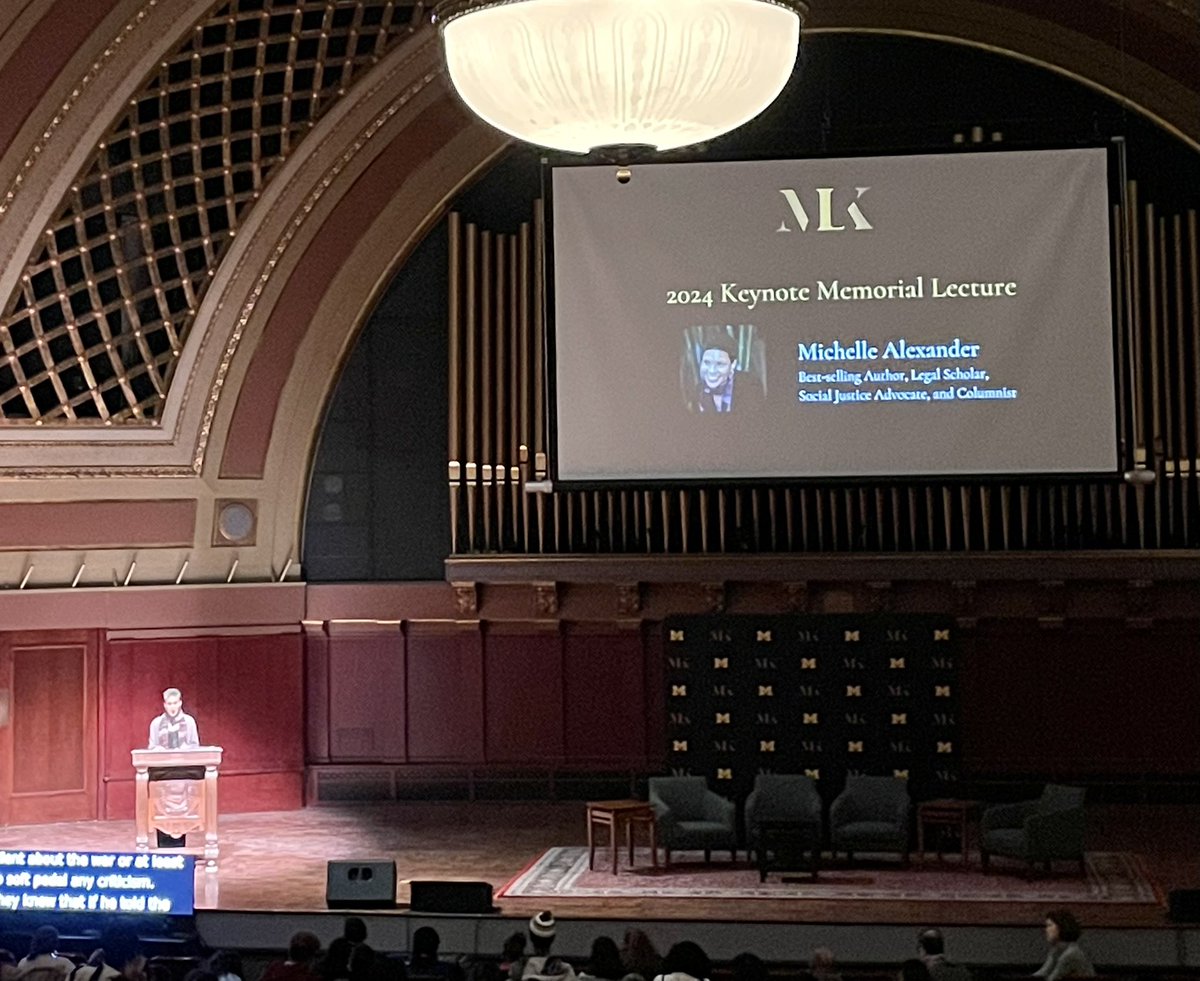 The incredible Dr Michelle Alexander reminding us that that more violence will never lead to peace. More wars (on crime, drugs, people, and Gaza) are not the answer #MLKDay2024 #UMichMLK