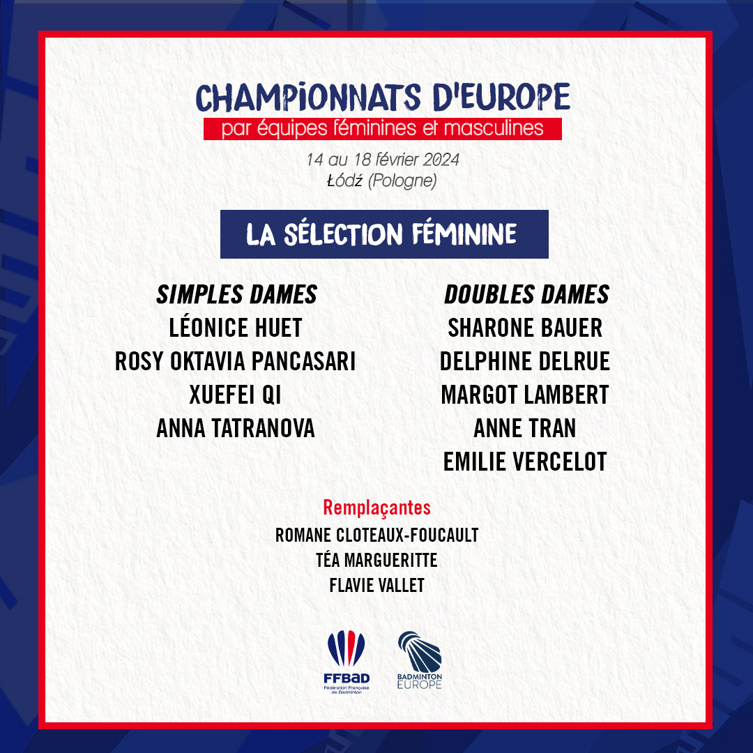 🏆 𝐂𝐡𝐚𝐦𝐩𝐢𝐨𝐧𝐧𝐚𝐭𝐬 𝐝'𝐄𝐮𝐫𝐨𝐩𝐞 𝐩𝐚𝐫 𝐞́𝐪𝐮𝐢𝐩𝐞𝐬 𝐟𝐞́𝐦𝐢𝐧𝐢𝐧𝐞𝐬 𝐞𝐭 𝐦𝐚𝐬𝐜𝐮𝐥𝐢𝐧𝐞𝐬 : 𝐝𝐞́𝐜𝐨𝐮𝐯𝐫𝐞𝐳 𝐥𝐚 𝐬𝐞́𝐥𝐞𝐜𝐭𝐢𝐨𝐧

📆 14 au 18 février 2024
📍 Łódź (Pologne)

#EMWTC