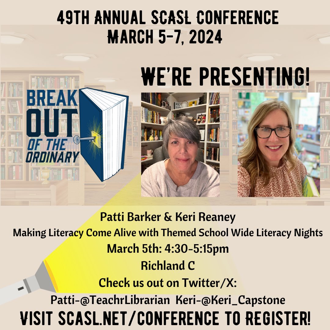 Excited to be presenting with my friend @Keri_Capstone  at SCASL this year! Come check our our session "Making Literacy Come Alive with Themed School Wide Literacy Nights". Concurrent Session 1, March 5th, 4:30-5:15pm in Richland C! We can't wait!  <a href="/SCASLNet/">SCASL</a>